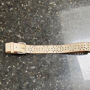 Aeropostale Distressed leather White/Tan Floral Cutout Belt